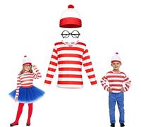 Lizzy Wally Boys Fancy Dress Costume | Red & White Striped T-Shirt, Red & White Hat & Glasses | Boys Fancy Dress Costume For Book Week Day, Easter Party Costume (Small 4-6 Years)