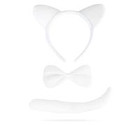 Lizzy White cat ears, bow & tail costume accessory set - fancy dress headband with animal ears, matching bow tie & tail - fun party outfit for kids & adults, perfect for Halloween, cosplay & Book Week