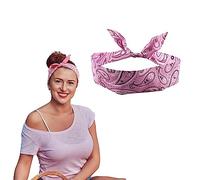 Lizzy Wired Hair Headband | Retro Rockabilly Adjustable Plain & Printed Wire Headbands Hair Accessory Head Wrap Vintage Various Colour & Designs (Paisley Pink, One Size)