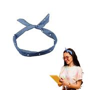 Lizzy Wired Hair Headband | Retro Rockabilly Adjustable Plain & Printed Wire Headbands Hair Accessory Head Wrap Vintage Various Colour & Designs (Denim Blue Heart, One Size)