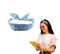 Lizzy Wired Hair Headband | Retro Rockabilly Adjustable Plain & Printed Wire Headbands Hair Accessory Head Wrap Vintage Various Colour & Designs (Paisley Light Blue, One Size)