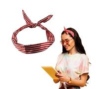 Lizzy Wired Hair Headband | Retro Rockabilly Adjustable Plain & Printed Wire Headbands Hair Accessory Head Wrap Vintage Various Colour & Designs (Stripe Red, One Size)