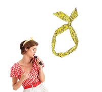 Lizzy Wired Hair Headband | Retro Rockabilly Adjustable Plain & Printed Wire Headbands Hair Accessory Head Wrap Vintage Various Colour & Designs (Paisley Yellow, One Size)