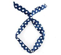 Lizzy Wired Hair Headband | Retro Rockabilly Adjustable Plain & Printed Wire Headbands Hair Accessory Head Wrap Vintage Various Colour & Designs (Polka Dot Navy, One Size)