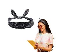 Lizzy Wired Hair Headband | Retro Rockabilly Adjustable Plain & Printed Wire Headbands Hair Accessory Head Wrap Vintage Various Colour & Designs (Paisley Black, One Size)