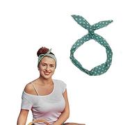 Lizzy Wired Hair Headband | Retro Rockabilly Adjustable Plain & Printed Wire Headbands Hair Accessory Head Wrap Vintage Various Colour & Designs (Star Mint, One Size)