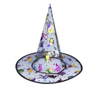 Lizzy Witch's Multicoloured Transparent Hat Halloween Black Witches knitted Wool Wizard Pointed Hats for Adult Kids womens Fancy Dress Accessories Decorations (Multicoloured Pumpkin Design)