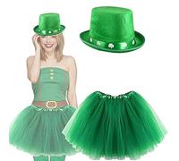 Lizzy Women's St Patrick's Day Tutu with Felt Topper Hat Headwear | Ladies Irish Fancy Dress Party Costume Accessory Green Skirt
