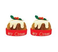Lizzy x 2 Christmas Pudding Hat with Holly (Adult) | Beanie Hat with Holly Berries One Size Hair Accessory for Xmas Parties Elves Party Hats for Christmas Favours