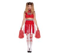 Lizzy Zombie Cheerleader (One Size) Adult Fancy Dress | includes pom poms | Womes Ladies halloween costumes accessory cosplay night party (Zombie Cheerleader Costume + Bloody Stockings)
