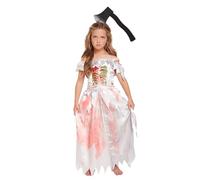 Lizzy Zombie Daughter Costumes with Blooded Axe Headband | Halloween Dresses Kids Girls Children Scary long sleeve Zombie Fairy Fancy Dress party outfit Skeleton (Small 4-6)