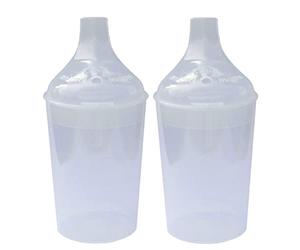 Lizzyoftheflowers 2 Pack - Clear, Wide Spout, Feeding Beakers. 200ml with Graduated Measurements and Controllable Flow Lid - Re-usable Product, Microwave Safe & Spill-Proof