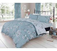 LJ Birdie Blossom Floral Birds Pattern Duvet Cover Sets Cotton Rich Quilt Cover Sets Fully Reversible Bedding Sets (Duck Egg, King Size)