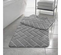 LJ Blocks Embossed Memory Foam 2 Pieces Bath Mat and Pedestal Mat Sets Anti Slip Extra Absorbent Regular Size Super Soft Bathroom Rugs (Silver)