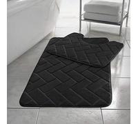 LJ Blocks Embossed Memory Foam 2 Pieces Bath Mat and Pedestal Mat Sets Anti Slip Extra Absorbent Regular Size Super Soft Bathroom Rugs (Black)