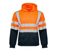 LJ Hi Vis Hoodies Sweatshirt Safety Hi Viz Work Tops Pull Over High Visibility Security Super Soft Cosy Fleece Hoody Jumpers (4X-Large, Orange/Navy)