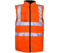 LJ Hi Viz Super Soft Fleece Lined Bodywarmer Reversible Waterproof Gilet Hi Visibility Security Safety Workwear Waistcoat Body Warmer Padded Vests (X- , ), Orange, Large
