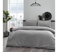 LJ Hotel Quality 200 Thread Count 100% Egyptian Cotton Satin Stripes Super Soft Luxurious Duvet Cover Sets Fully Reversible Bedding Sets With Pillowcases (Double, Grey)