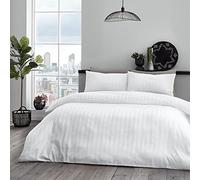 LJ Hotel Quality 200 Thread Count 100% Egyptian Cotton Satin Stripes Super Soft Luxurious Duvet Cover Sets Fully Reversible Bedding Sets With Pillowcases (Single, White)