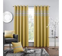 LJ Kendal Diamante Thermal Blackout Curtains Eyelet Top Ring Top Blackout Curtain Pairs With Two Tie Backs (Ochre, 66" x 72")