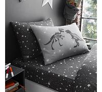 LJ Kids Children Adults Fitted Sheet Set Easy Care Printed Matching Sheet Set (Double Fitted Sheet Set, Space T-Rex Dino)
