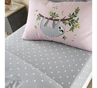 LJ Kids Children Adults Fitted Sheet Set Easy Care Printed Matching Sheet Set (Single Fitted Sheet Set, Hanging Out Sloth)