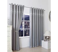 LJ Luxury Diamante Thermal Blackout Curtains Eyelet Top Ring Top Blackout Living Room Bed Room Decor Easy Care Curtain Pairs (46" Wide x 54" Drop, Silver)