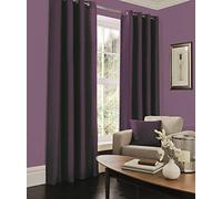 LJ Luxury Faux Silk Curtains Eyelet Top Fully Lined Ring Top Curtain Pairs With Two Tie Backs (Aubergine, 66" wide x 54" drop)