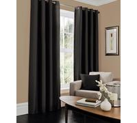 LJ Luxury Faux Silk Curtains Eyelet Top Fully Lined Ring Top Curtain Pairs With Two Tie Backs (Black, 66" wide x 72" drop)