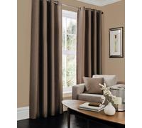 LJ Luxury Faux Silk Curtains Eyelet Top Fully Lined Ring Top Curtain Pairs With Two Tie Backs (Brown, 66" wide x 54" drop)