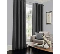 LJ Luxury Faux Silk Curtains Eyelet Top Fully Lined Ring Top Curtain Pairs With Two Tie Backs (Charcoal, 66" wide x 90" drop)