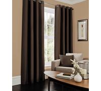 LJ Luxury Faux Silk Curtains Eyelet Top Fully Lined Ring Top Curtain Pairs With Two Tie Backs (Chocolate, 66" wide x 72" drop)