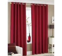 LJ Luxury Faux Silk Curtains Eyelet Top Fully Lined Ring Top Curtain Pairs With Two Tie Backs (Deep Red, 90" wide x 90" drop)