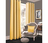 LJ Luxury Faux Silk Curtains Eyelet Top Fully Lined Ring Top Curtain Pairs With Two Tie Backs (Ochre, 66" wide x 54" drop)