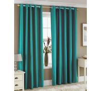 LJ Luxury Faux Silk Curtains Eyelet Top Fully Lined Ring Top Curtain Pairs With Two Tie Backs (Teal, 66" wide x 54" drop)