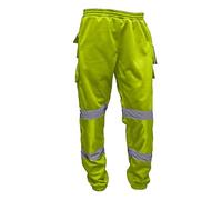 LJ Mens Hi Vis Viz Jogging Bottoms Combat Trousers Safety Sweat Pants Super Soft Fleece Workwear Joggers (Yellow, 2X-Large, xx_l)