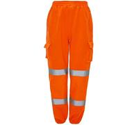 LJ Mens Hi Vis Viz Jogging Bottoms Combat Trousers Safety Sweat Pants Super Soft Fleece Workwear Joggers (Orange, Small, s)