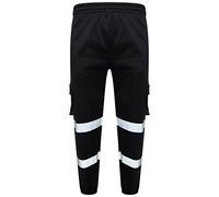 LJ Mens Hi Vis Viz Jogging Bottoms Combat Trousers Safety Sweat Pants Super Soft Fleece Workwear Joggers (Black, 2X-Large, xx_l)