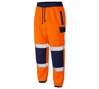 LJ Mens Hi Vis Viz Jogging Bottoms Combat Trousers Safety Sweat Pants Super Soft Fleece Workwear Joggers (Orange/Navy, Small, s)