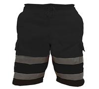 LJ Mens Hi Vis Work Shorts Cargo Multi Pockets Hi Viz Reflective Bands Super Soft Comfortable Fleece Shorts (Medium, Black)