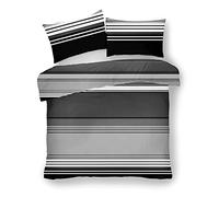 LJ Moxie Stripes Pattern Duvet Cover Sets Quilt Cover Sets Cotton Rich Fully Reversible Bedding Sets With Pillowcases (King Size, Black/Grey)