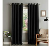 LJ New Blackout Luxury Thermal Curtains Eyelet Top Ring Top Thick Curtain Pairs (Black, 66" wide x 72" drop)