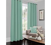 LJ New Blackout Luxury Thermal Curtains Eyelet Top Ring Top Thick Curtain Pairs (Duck Egg, 66" wide x 90" drop)