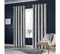 LJ New Crushed Velvet Curtains Eyelet Top Fully Lined Thick Luxury Curtain Pairs (66" wide x 90" drop, Plain Silver)