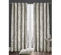 LJ New Crushed Velvet Luxury Curtains Eyelet Top Fully Lined Thick Curtain Pairs (Natural, 66" wide x 90" drop)