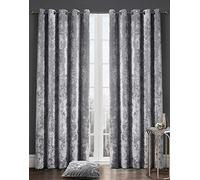 LJ New Crushed Velvet Luxury Curtains Eyelet Top Fully Lined Thick Curtain Pairs (Silver, 66" wide x 72" drop)