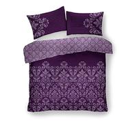LJ New Empire Damask Pattern Luxurious Printed Style Cotton Rich Duvet Cover Sets Quilt Cover Sets Fully Reversible Bedding Sets (King, Purple)