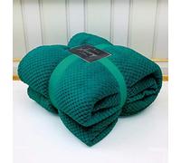 LJ Popcorn Waffle Style Luxurious Throws Super Soft Warm Cosy Sofa and Bed Fleece Blankets (Green, Double -150x200cms)