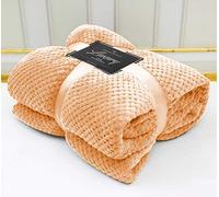 LJ Popcorn Waffle Style Luxurious Throws Super Soft Warm Cosy Sofa and Bed Fleece Blankets (Peach, Single - 130x150cms)