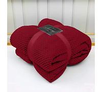 LJ Popcorn Waffle Style Luxurious Throws Super Soft Warm Cosy Sofa and Bed Fleece Blankets (Red, King - 200x240cms)